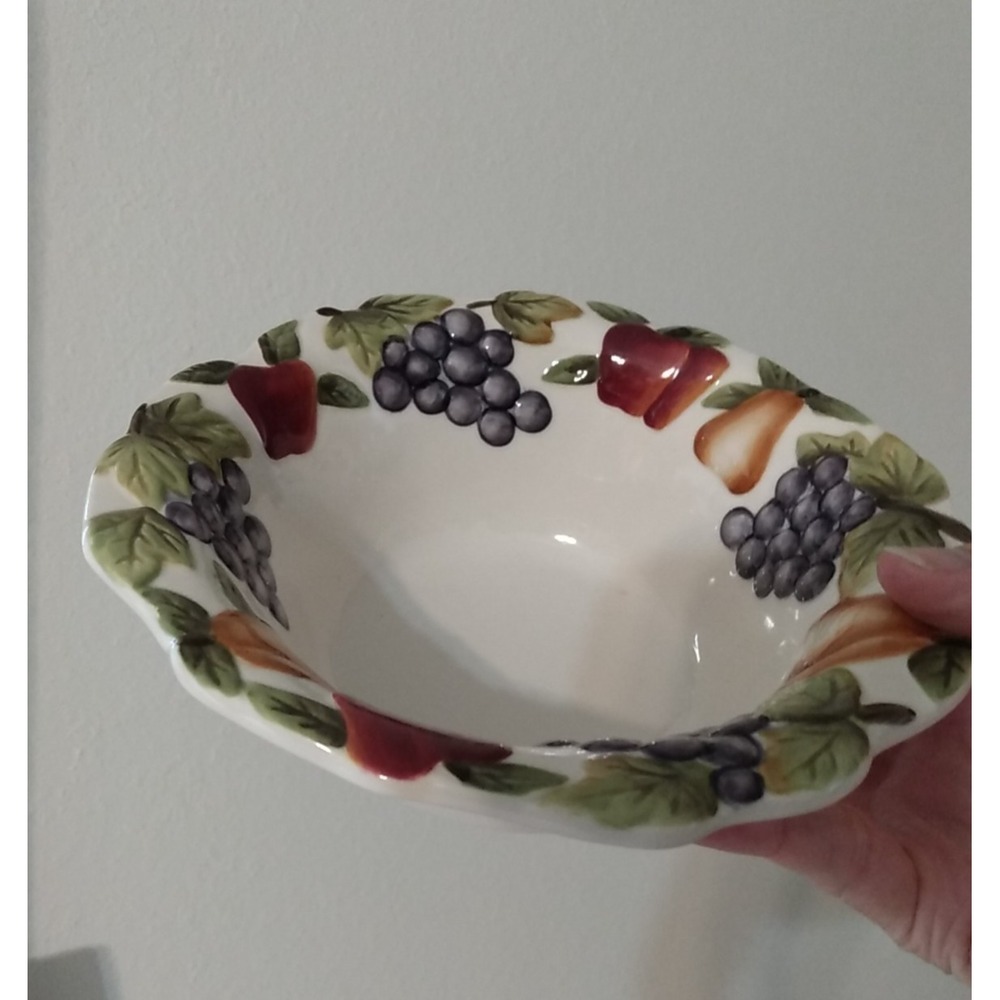 Home Interior Sonoma Villa Earthenware Ceramic Cereal Bowl Raised Fruit Pattern - Picture 8 of 10